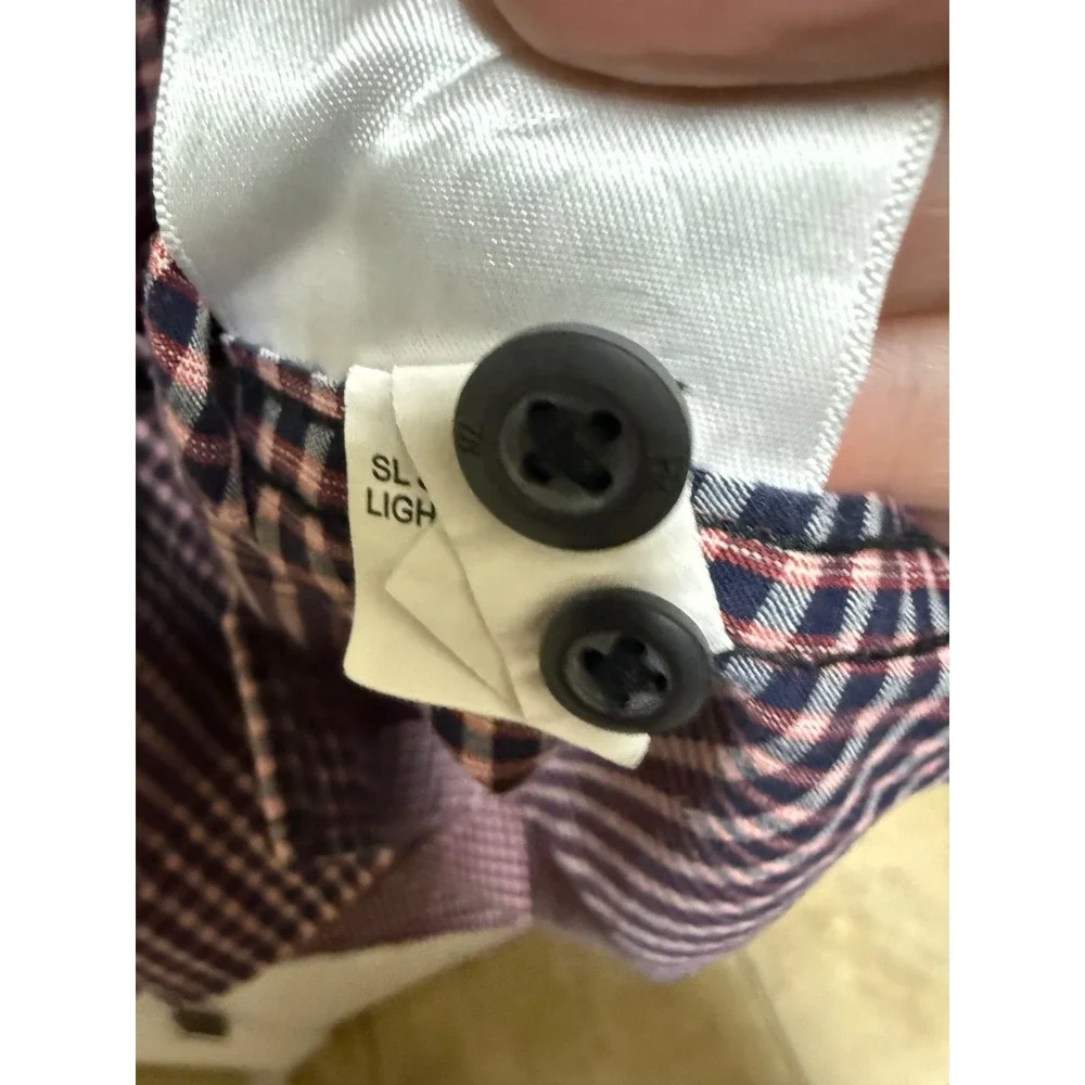 Banana Republic Slim Fit Custom 078 Gingham Shirt Mens L Navy Rust Orange Cotton